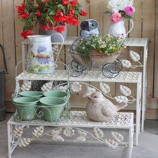 欧式 复古做旧f铁艺花架阶梯架多层置物架绿萝多肉台阶可折叠拆装