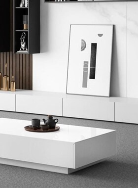 超长黑色落地电视柜茶几组合现代简约客厅家用岩板地柜轻奢高级感