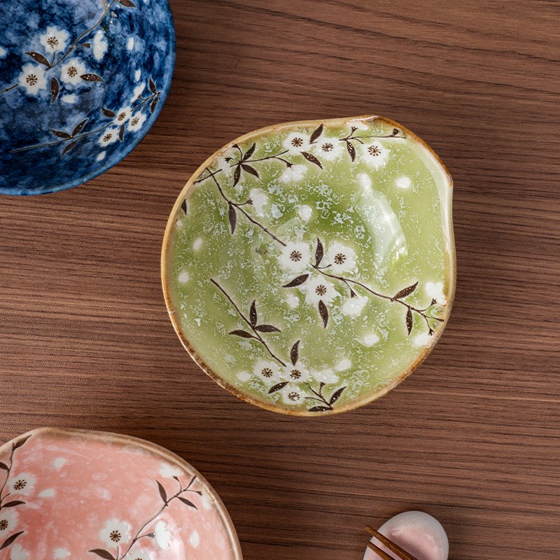 美浓烧朦胧早春潭幽5英寸撇口碟小味碟进口蘸料碟陶瓷小吃碟