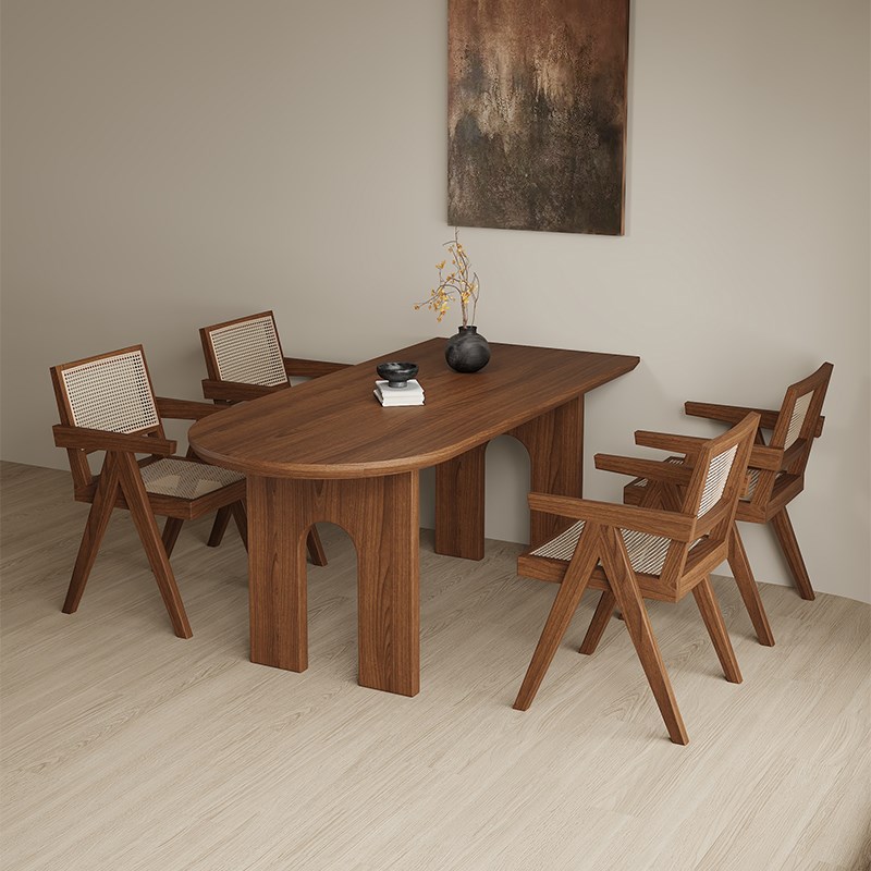 法式复古实木岛台餐桌组合长方形吃饭桌小户型靠墙长桌子客厅家用