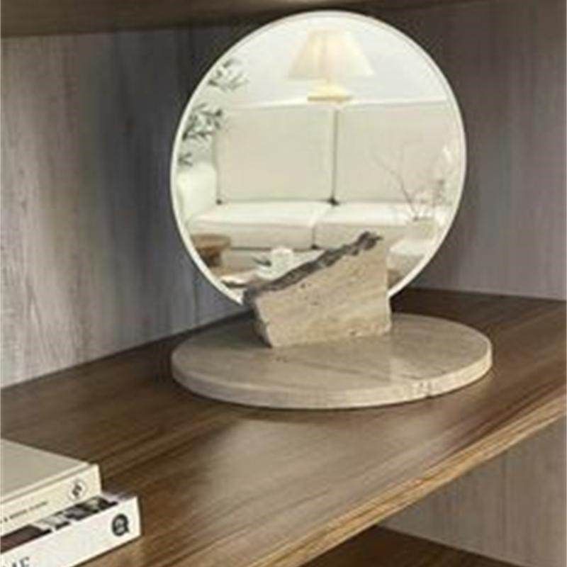 侘寂风异形天然洞石镜子底座样板房酒店家用卧室桌面软装装饰摆件,家居饰品,桌面摆件,淘宝优惠券,粉丝福利购,淘宝优惠卷