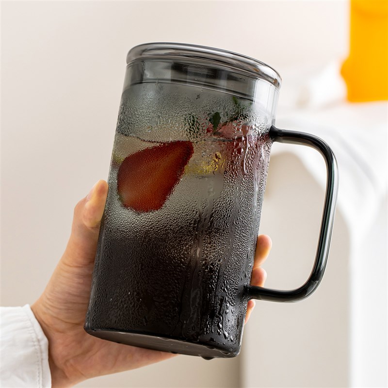 大号玻璃杯1000ml毫升啤酒杯家用带盖子刻度杯耐R热高硼硅办公室