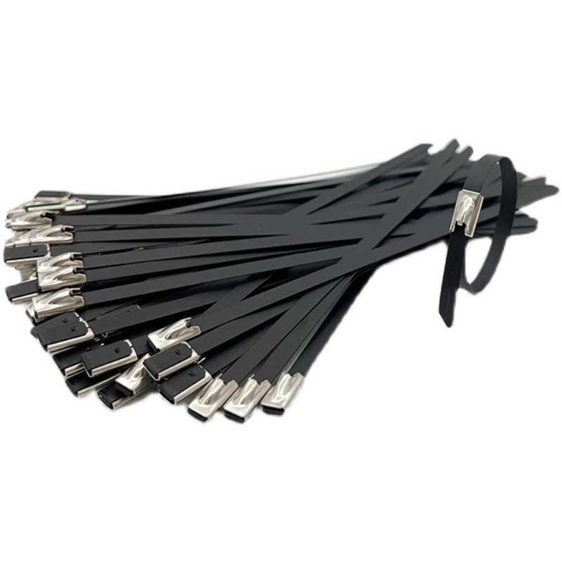 黑色喷塑/包塑扎带304不锈钢7.9*300mm金属自锁绑带100条