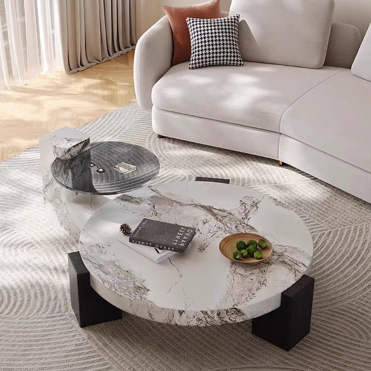 意式极简大理石茶几客厅家用小户型现大小圆设计师款圆形茶几组合