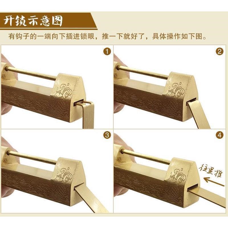 。纯黄铜锁老式小铜锁迷你柜门锁小锁子中式彷古代铜锁覆古挂横锁