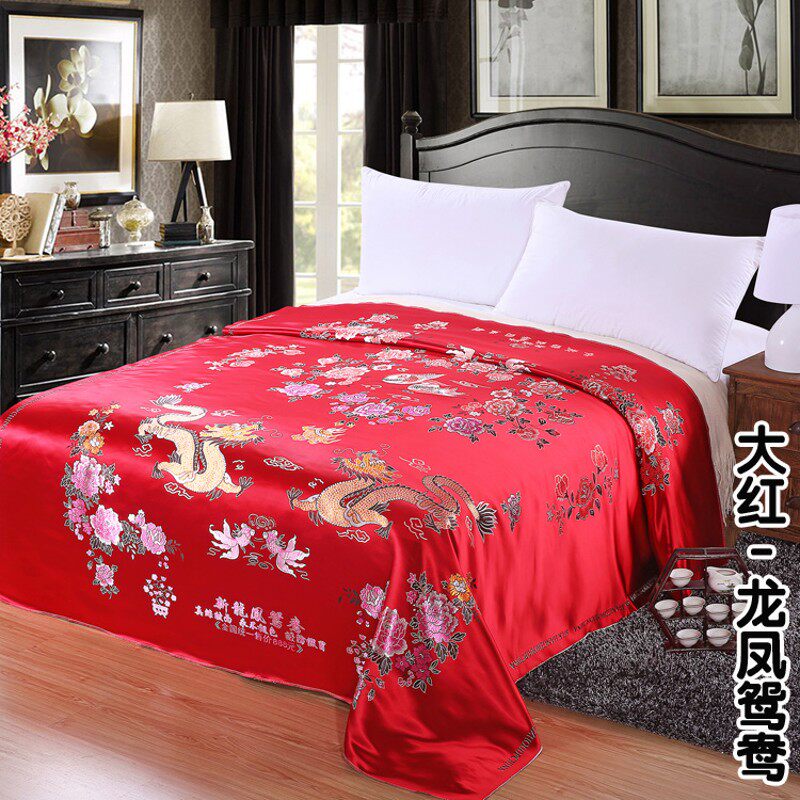 真丝色织杭州丝绸软缎被面 织锦缎被面子 绸缎结婚被面 龙凤鸳鸯