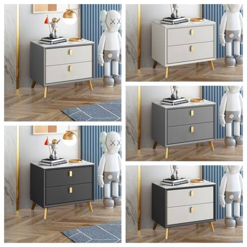 岩板台面床头柜轻奢简约皮质全实木床边柜现代简约家用收纳储物柜