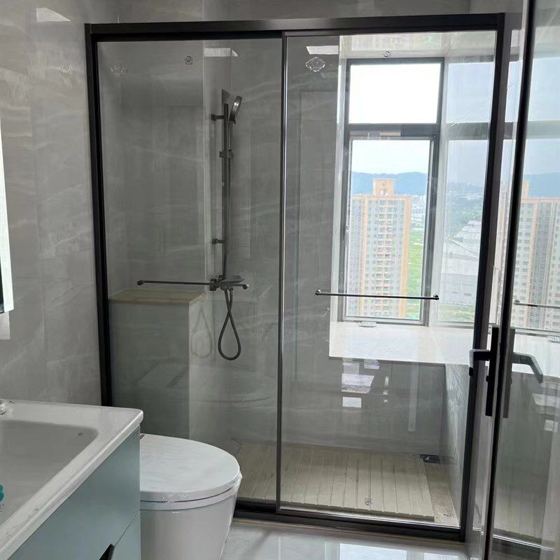 一字型极窄全包框淋浴房干湿分离浴室隔断玻璃移门推拉门浴屏