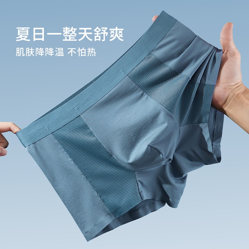 雅黛丽男士内裤冰丝透气60S莫代尔无痕抗菌底裆平角裤男空调短裤