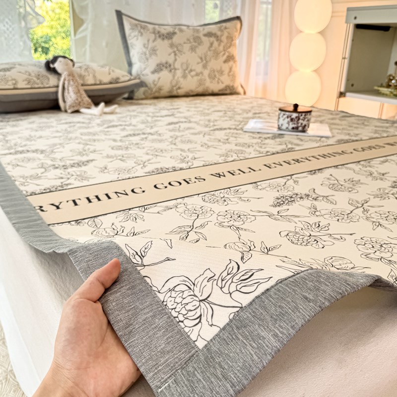 轻奢复古风冰丝席凉席三件套夏季床单人床笠款凉感冰藤空调软席子