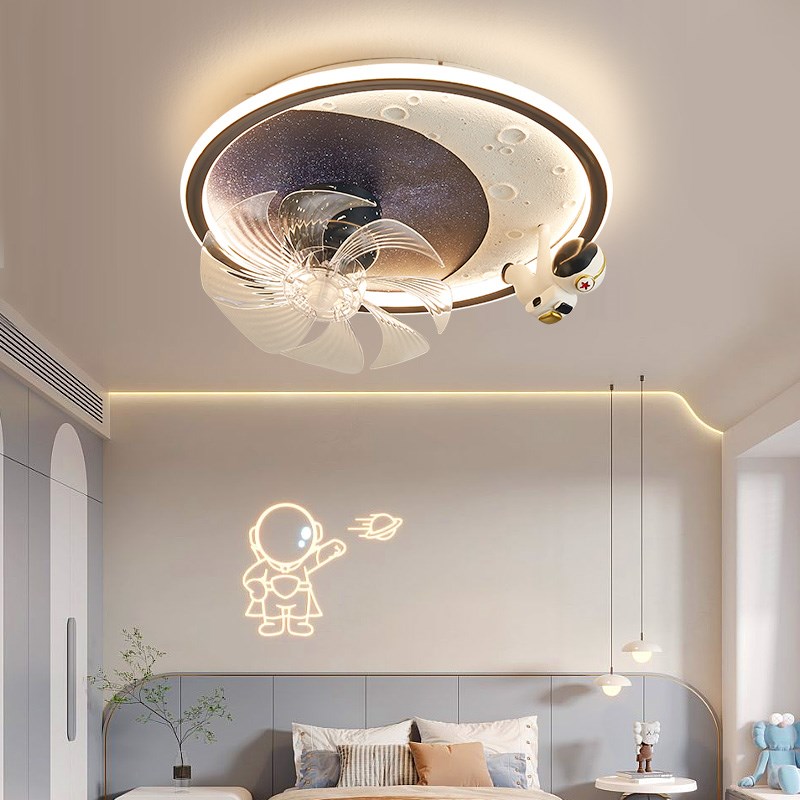 儿童房风扇灯男女孩卧室全光谱护眼宇航员独角兽360度摇头吸顶灯