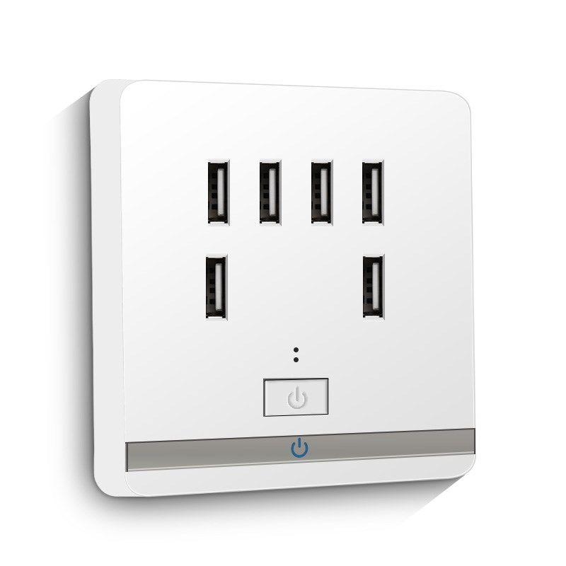 86型六位6孔USB带开关手机充电插座面板220V3.2A二孔USB插座面板