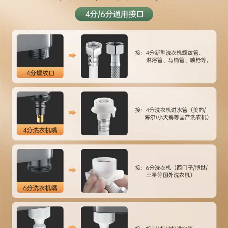 扫地机器人上水角阀专用洗衣机进水三通水龙头一进二出下水管接头