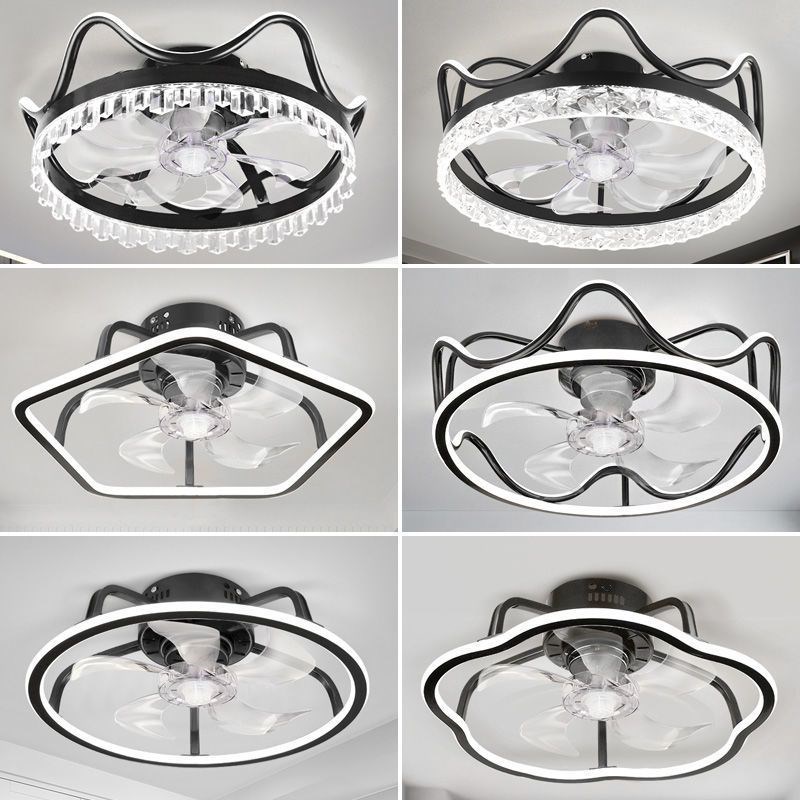 吊扇灯现代简约电风扇灯卧室智能遥控客厅餐厅灯创意一体吊灯皇冠