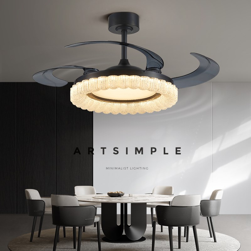 意式轻奢风扇吊灯高级感全光谱护眼饭厅吊灯大力隐形静音风扇灯