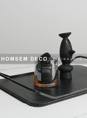 现代轻奢鳄纹提手托盘软装饰品样板间衣帽间客Q厅卧室餐厅家居摆