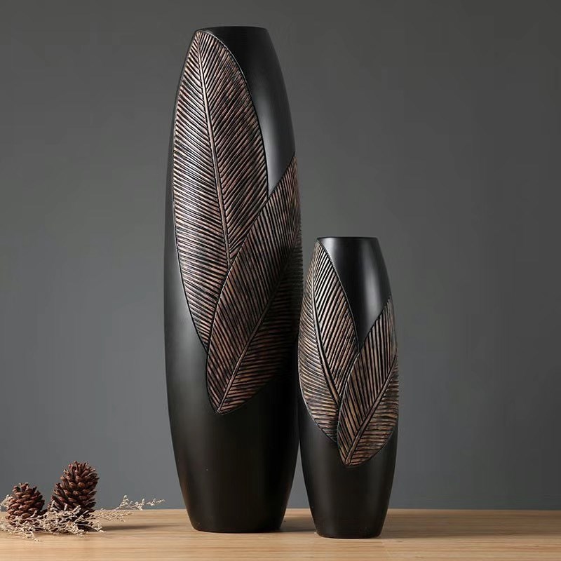 电视柜旁树d脂摆件客厅玄关书房高档宽口工艺品创意几何纹路装饰