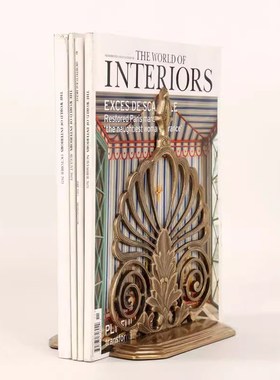 印度进口手工覆古黄铜镂空花书挡书立架摆件样板间书W房装饰餐桌