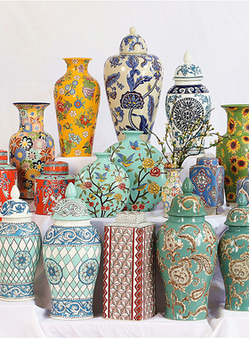 欧式复古陶瓷粉彩花瓶r将军罐民宿家居样板间桌面摆件博古架装饰