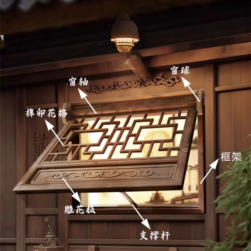 实木花格仿古门窗k定制上翻中式窗户做旧推拉窗镂空传统复古风茶