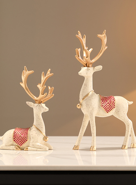 创意现代家居流沙摆件客r厅玄关电视柜书房福禄相伴招财鹿桌面摆