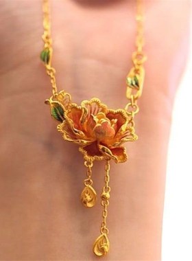 古法宫廷风荷花流苏复古吊坠项链女喜庆小众设计精美气质百搭项链