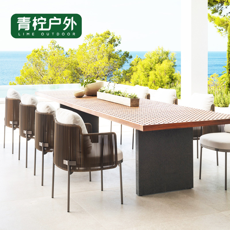 北欧户外桌椅阳台庭院实木家具酒店餐厅别墅休闲室外藤编桌椅组合