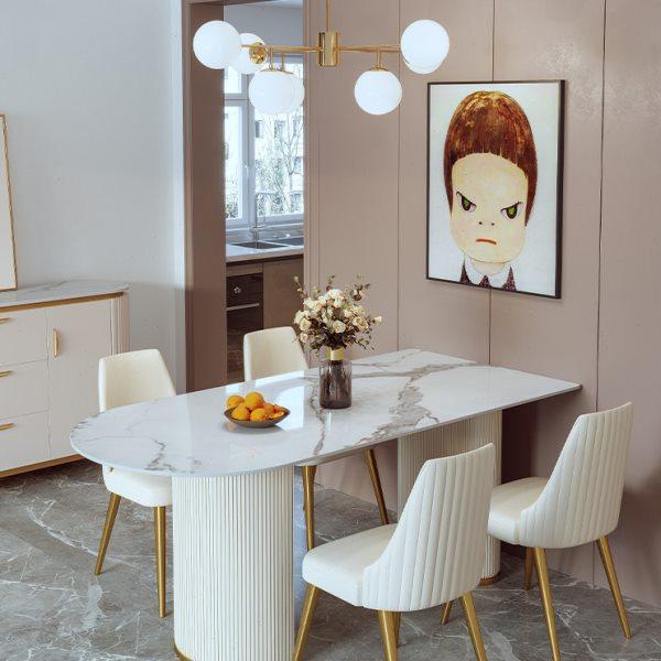 轻奢亮光岩板餐桌椅组合现代简约家用中小户型高端长方形吃饭桌子,住宅家具,岩板餐桌,淘宝优惠券,粉丝福利购,淘宝优惠卷