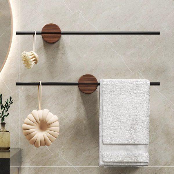 胡桃木卫生间创意毛巾杆免打孔厨房浴室单杆挂杆实木收纳挂架壁挂