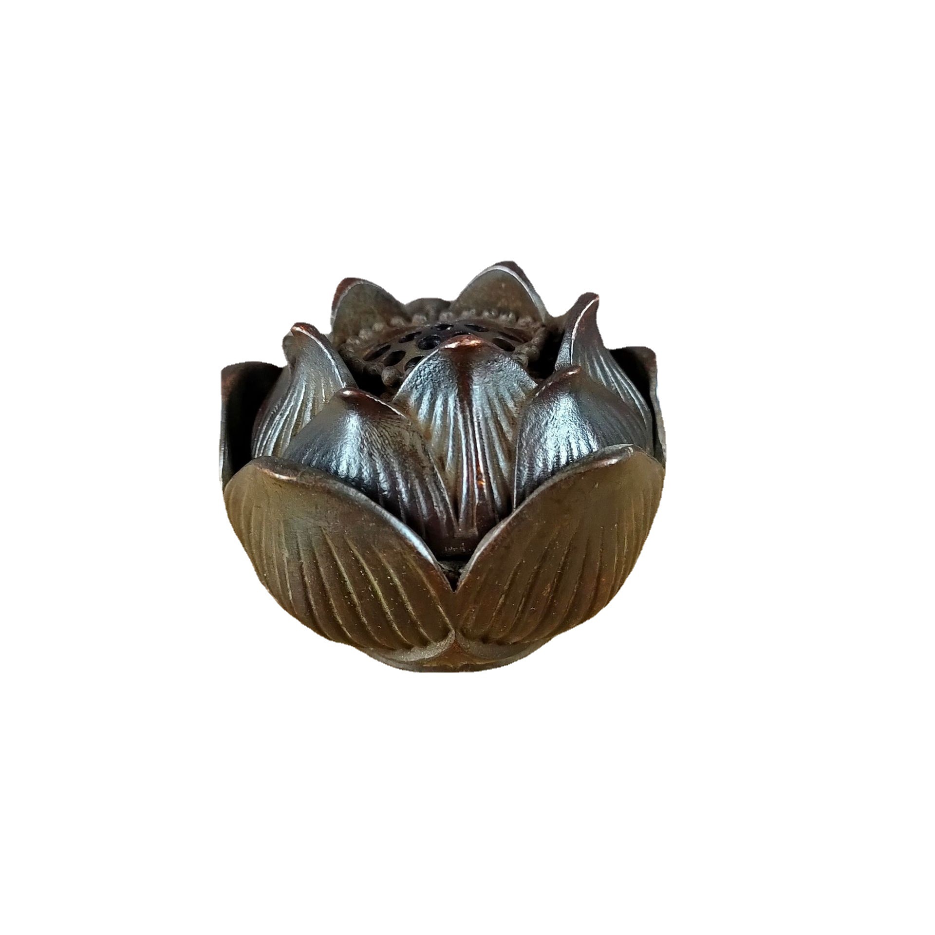 做旧仿古铜莲花香薰炉摆件 中式书房客厅办公室塔香炉盘香炉桌面