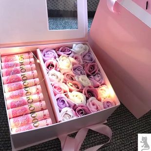 有钱花现金礼盒生日装饰空网红款生日肥皂花惊喜礼物包装表白灯串