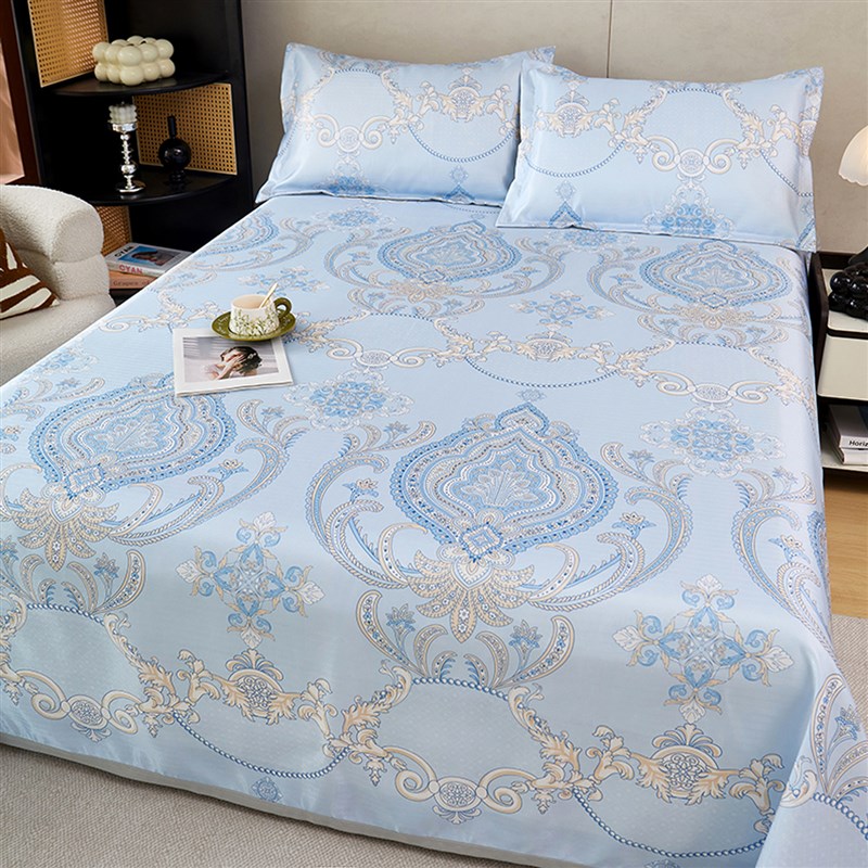 2025新款夏季欧式提花冰丝凉席三件套床单款可机水洗折叠空调软席