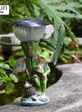 彷真动物雕塑树脂摆件青蛙太阳能灯花园庭院阳台R小Y装饰布置工艺