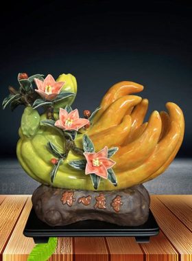 石湾公仔手工制作陶瓷佛手摆件家居创意新中式电视柜酒柜乔迁新居