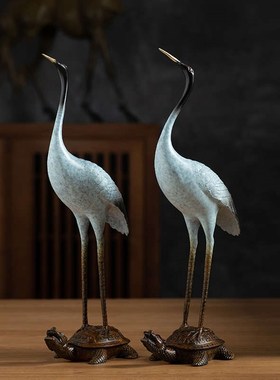 黄铜龟鹤延年仙鹤摆件家居v客厅玄关酒柜办公室桌面手工艺术品礼