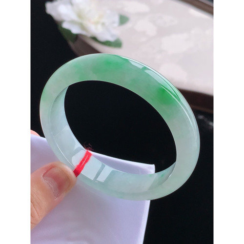 翠满家珠宝 缅甸天然A货翡翠 老坑冰种阳绿正装手镯55-56圈口