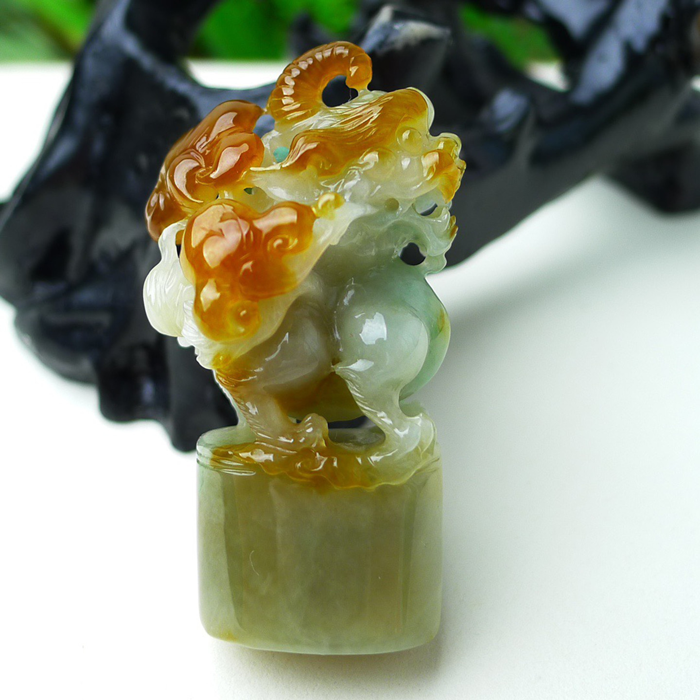 缅甸天然A货玉石翡翠 老坑冰种手工精雕双彩冰红翡飘绿色貔貅吊坠
