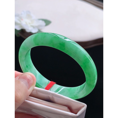 翠满家珠宝 缅甸天然A货翡翠 老坑冰种飘阳绿贵妃手镯52-53圈口