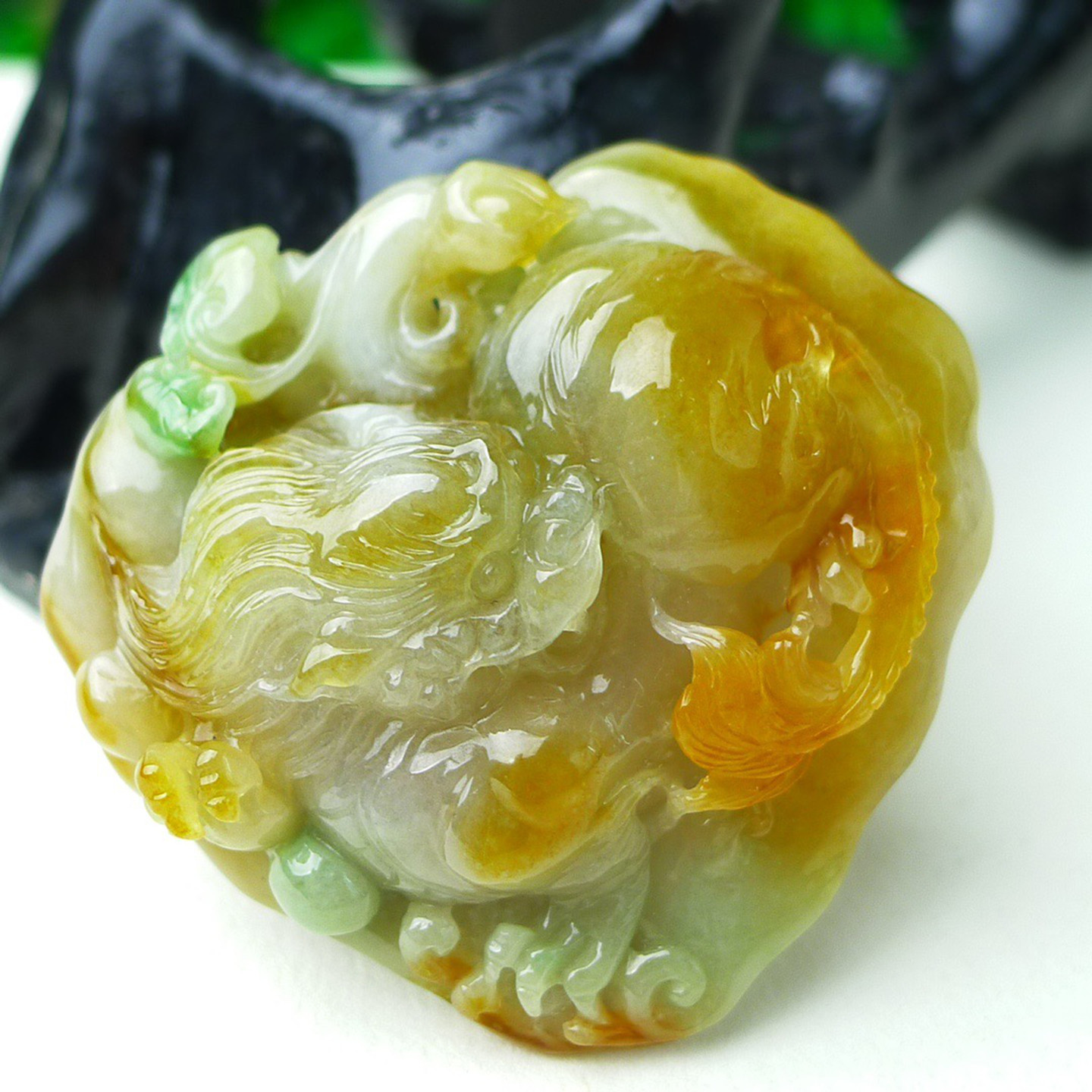 缅甸天然A货玉石翡翠 老坑冰种手工精雕红黄翡 貔貅吊坠
