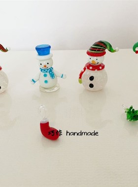 创意桌面小摆件精致玻璃琉璃迷你手作可爱雪人圣诞客厅橱窗装饰品