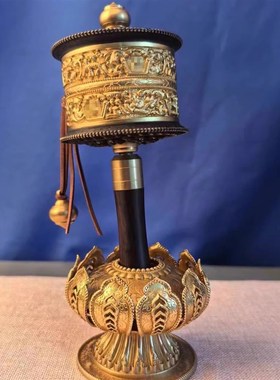 西藏手摇转金轮双层转金筒纯铜檀木手摇转动轮双轴承超静音摆件