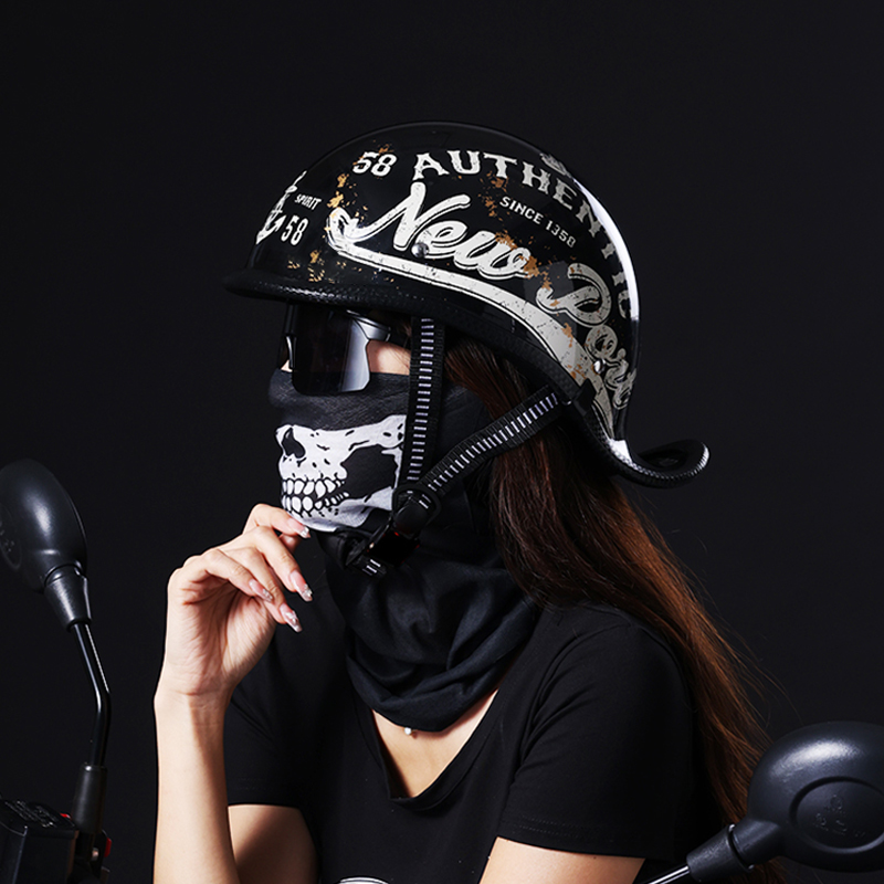 摩托车头盔男复古巡航春秋半盔男士机车四季通用3C踏板车翘盔瓢盔