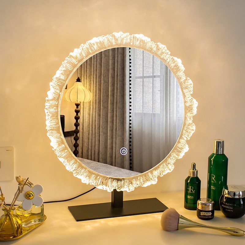 梳妆台镜子智能led女生卧室宿舍桌面轻奢化妆镜可翻转台式补光镜