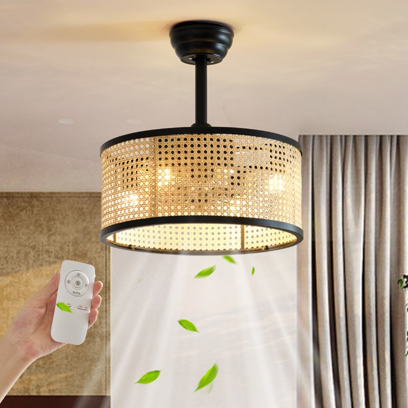 侘寂风中古美式复古风扇灯卧室客厅餐厅书房吸顶灯遥控变频静音