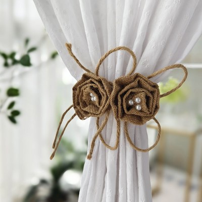 窗帘扣环关合扣棉麻弹力环绑带子母扣固定手工麻布花浪漫家居饰品