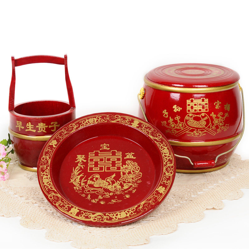 大号结婚庆礼品仿红木子孙桶三件套实木子孙宝桶新娘陪嫁子孙桶