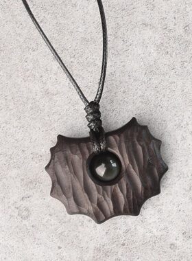 非鱼之家原创设计手工镶黑曜石黑檀木吊坠潮男 复古个性挂饰坠子