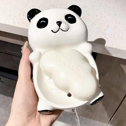 可爱熊猫肥皂盒洗手台沥水家用放香皂盒免打孔厕所皂碟收纳置物架