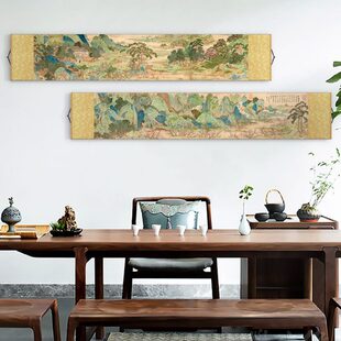 仇英桃花源图中式丝绸卷轴挂画卧室客厅背景墙装饰画餐厅书房壁画