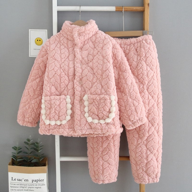 女童青少年加厚冬j季夹棉珊瑚绒睡衣中大童学生10-16岁男女家居服